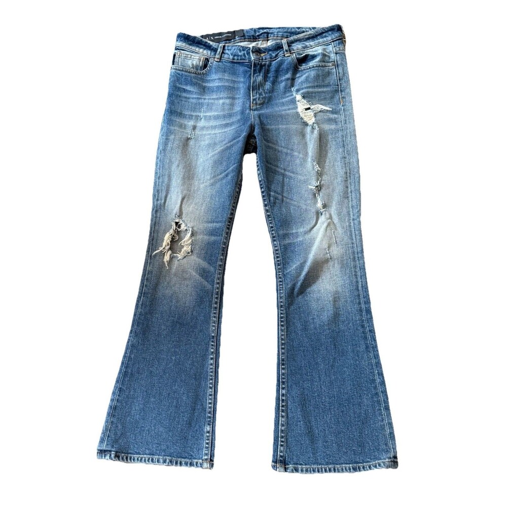 Armani Exchange Jeans Womens Size 27 Boot Cut Light Wash Distressed